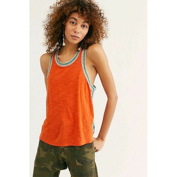 Free People Tops - NWT Free People Bora Bora Crochet Racerback Tank Top Bird of Paradise Orange M